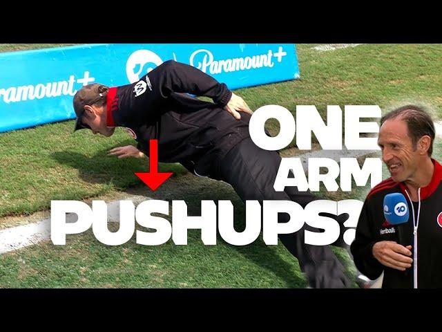 One Arm Pushups?! | HILARIOUS sideline antics from former Socceroo turned A-Leagues coach