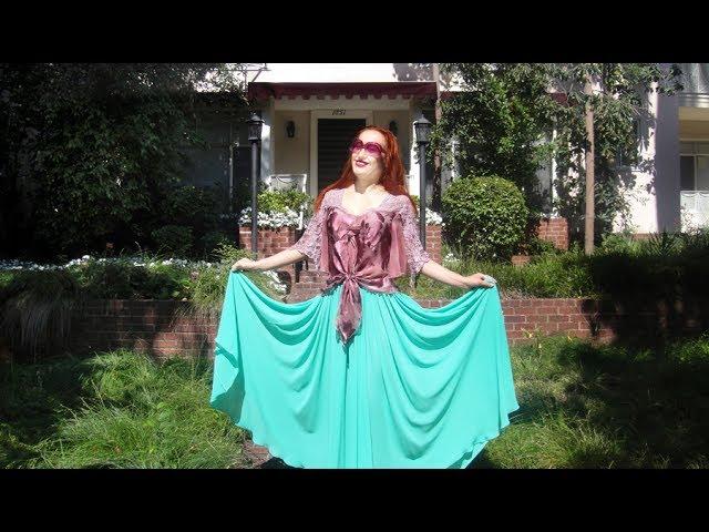 Ameynra fashion. Full-circle chiffon skirt, aqua color. Sofia Goldberg