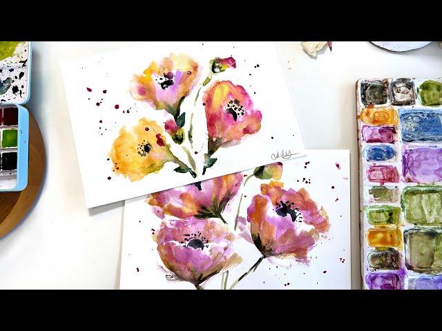 Loose watercolor flower painting so fun, anyone can do 'em! Tutorial with my Grandaughter.