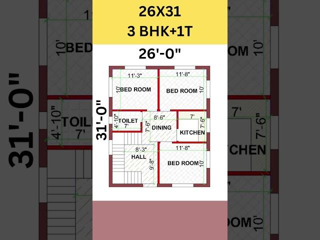 26X31 house map, 26*31 home design, 26 by 31 ghar ka naksha #shorts #homeplan #housedesign #house