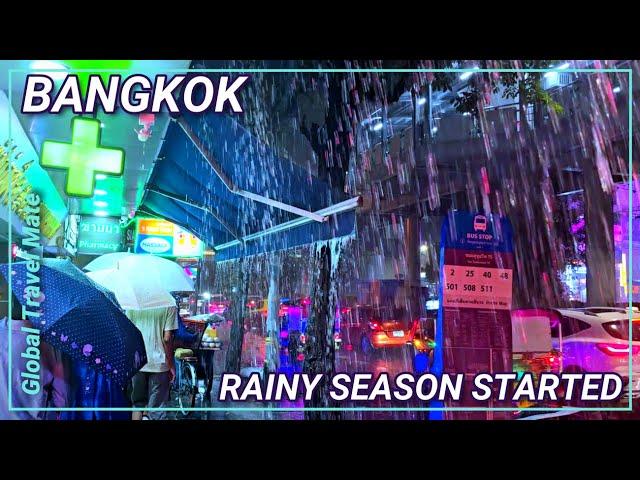 Rainy Season Officially Started in Bangkok  Thailand Monsoon Night Walk