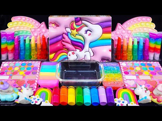 ASMR Unicorn Rainbow Slime mixing Eyeshadow,Glitter &Random things into slime #Satisfying #slimeasmr