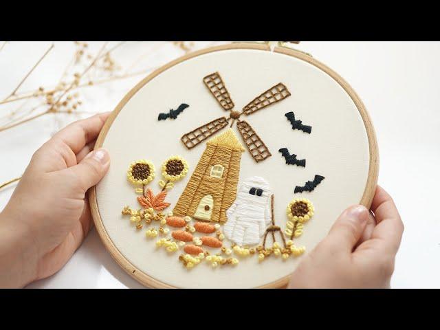 Ghost and windmill ! New embroidery tutorial for Halloween!