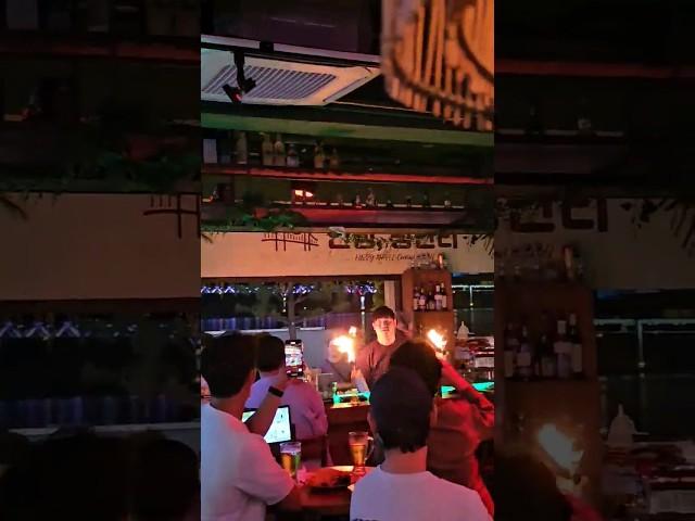 Night out in Busan with friends.. #fire #fireshow #fireshot #bartender #bartenderskills #busan