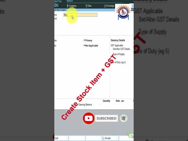 how to create stock item with GST in hindi shorts | Learn tally prime | tally full class in hindi