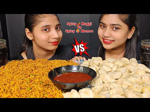 Eating Spicy Masala Maggi Vs Spicy Momos Challenge | Spicy Maggi And Momos Challenge | Street Food