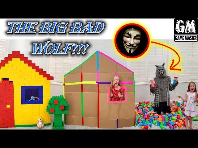 Game Master Disguised as Big Bad Wolf vs Cup Fort Box Fort & Lego Fort!!!