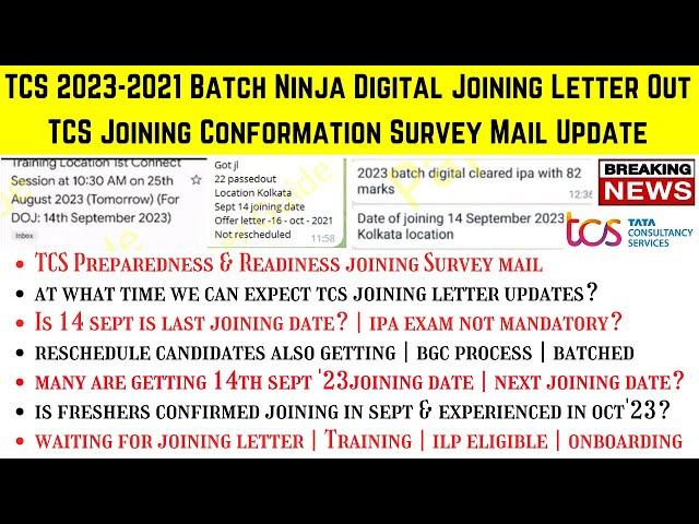 TCS 2023-2021 Batch Ninja Digital Joining Letter & Date TCS Joining Conformation Survey Mail Updates