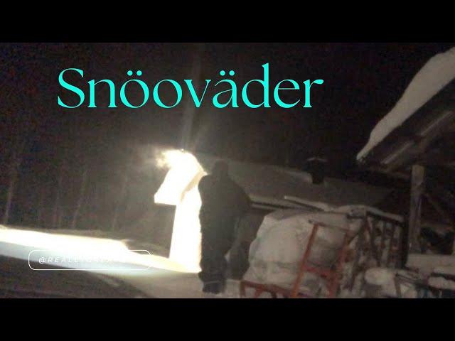 Snöoväder blåser och snöar