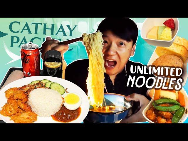 UNLIMITED NOODLE BAR! Cathay Pacific BUSINESS CLASS & Lounge FOOD REVIEW | Seoul to London