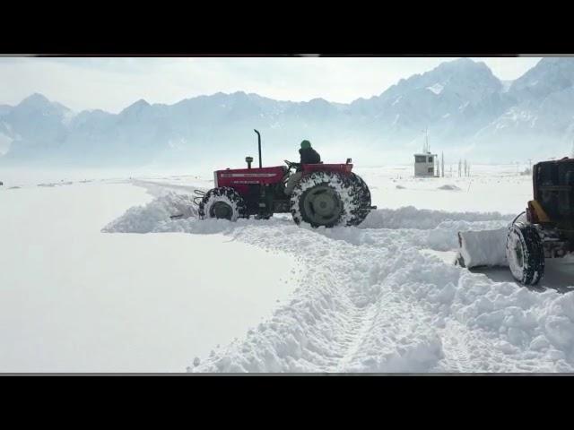 Skardu Airport at night.  Heavy snowfall