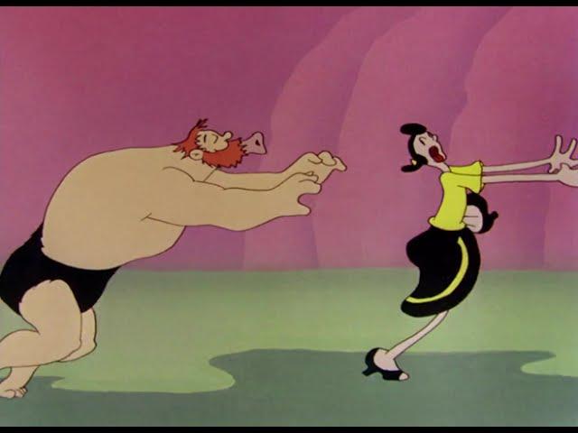 Popeye defeats Caveman Bluto (Popeye the Sailor Man - "Pre-Hysterical Man")