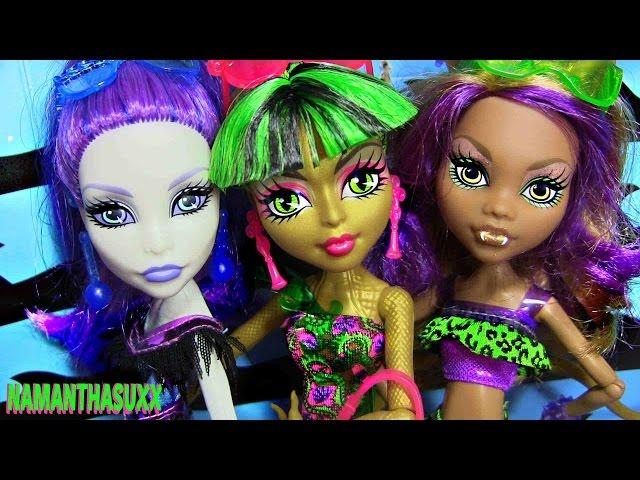 MONSTER HIGH SWIM CLASS WAVE 3 SPECTRA  JINAFIRE CLAWDEEN DOLL REVIEW VIDEO!!!