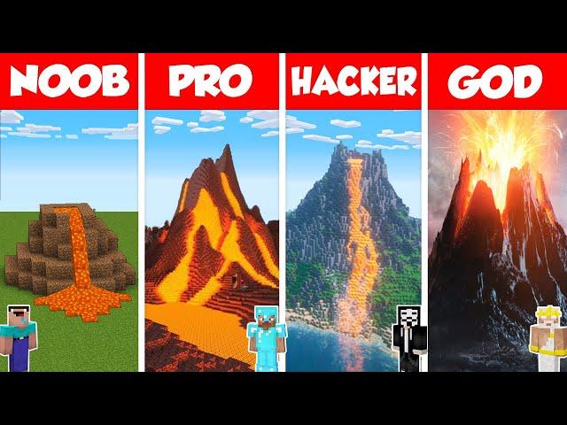 Minecraft TNT VOLCANO HOUSE BUILD CHALLENGE - NOOB vs PRO vs HACKER vs GOD / Animation