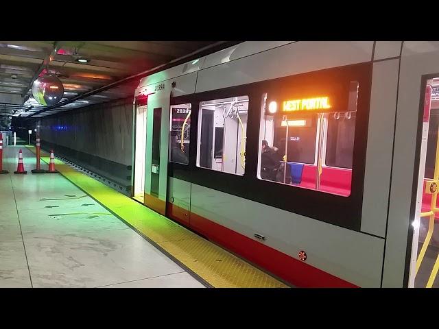 Muni Light Rail, S Line bound train departing Embracadero Station