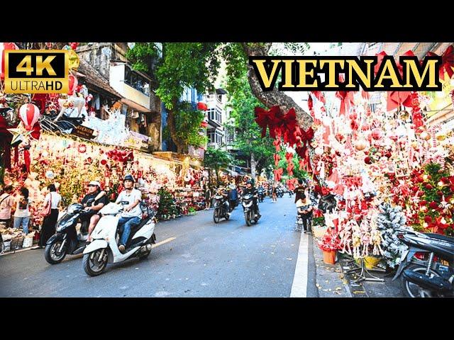 Hanoi City Vietnam Walk - Christmas Rush 2024 4K With Captions