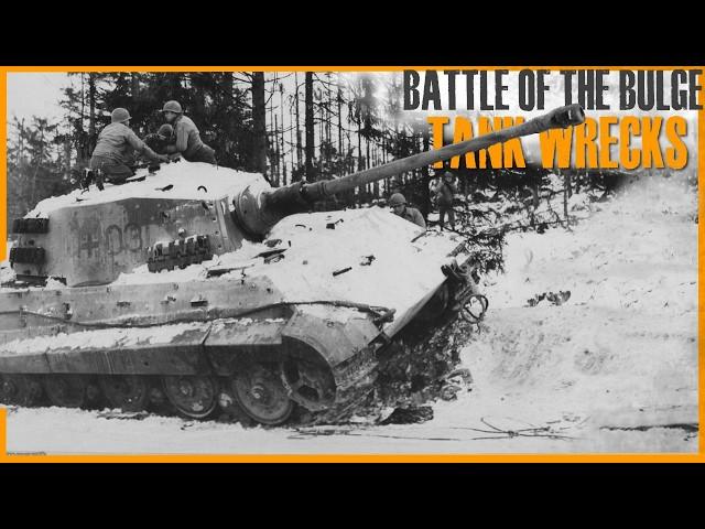 Battle of the Bulge wrecked German and Allied tanks and vehicles footage pt2.