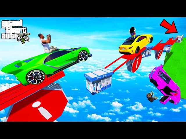 FRANKLIN TRIED IMPOSSIBLE MOVING STOPPERS RAMP JUMP PARKOUR CHALLENGE IN GTA 5 | SHINCHAN and CHOP