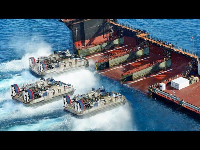 US Genius $500 Million LCAC Carrier Launches Multiple Hovercraft in Middle of The Sea