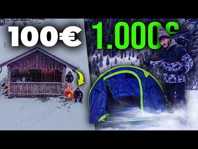 100€ vs 1.000€ ÜBERLEBENS CHALLENGE IM SCHNEE!