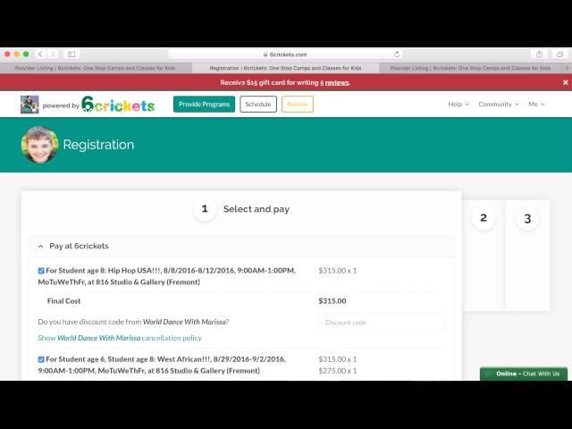 Free Class Registration and CRM system from 6crickets