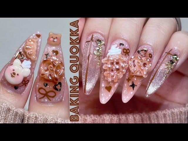 Quokka Bread Baking Nails  Cute Bakery Creations! DIY Nails / 3D Nail Art / Nail ASMR