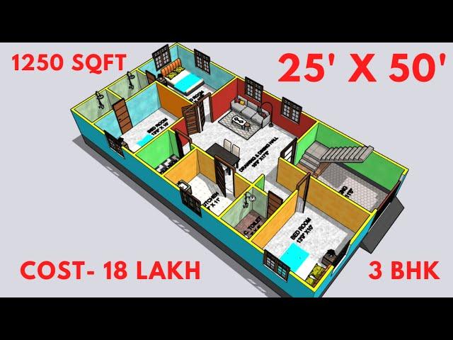 25x50 House Plan with Parking || 25x50 Ghar ka Naksha || 25*50 house design || 1250 Sqft