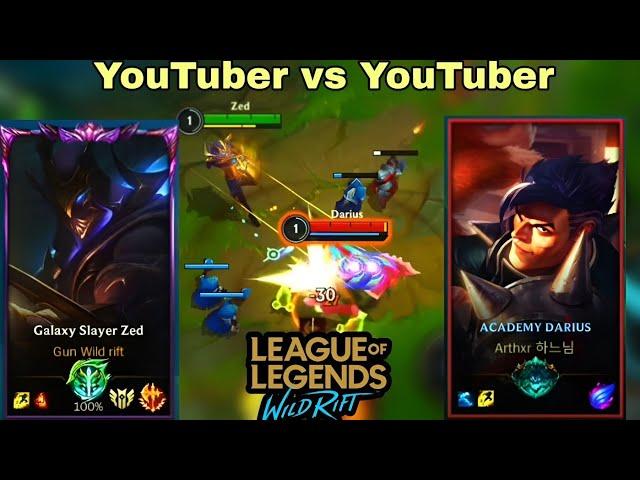 Wild rift gun vs arthxr-zed vs darius baron lane season 10