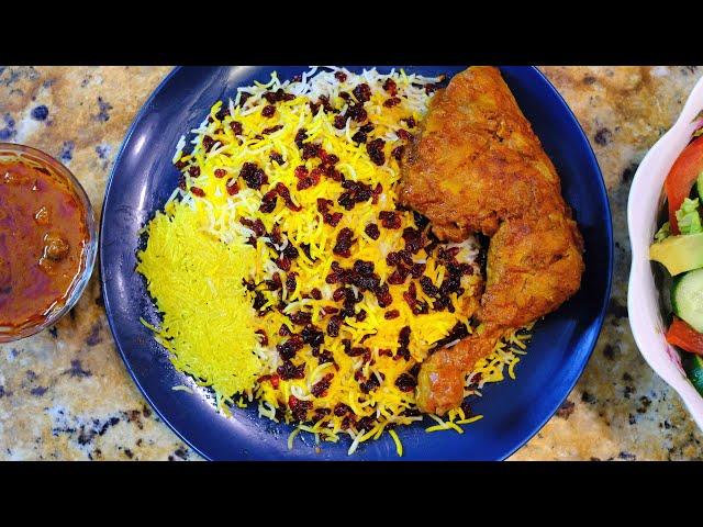 Zereshk Polo ba Morgh (Traditional Persian Barberry Rice with Chicken) - Cooking with Yousef