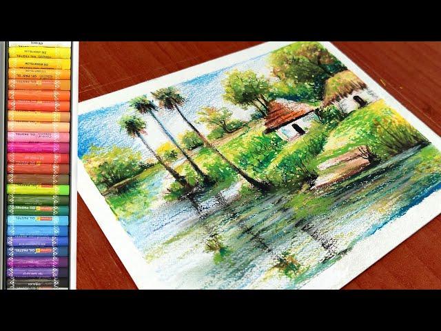 How to Draw Realistic Landscape Only Using Oil Pastel and Pencil Easily | Step by Step