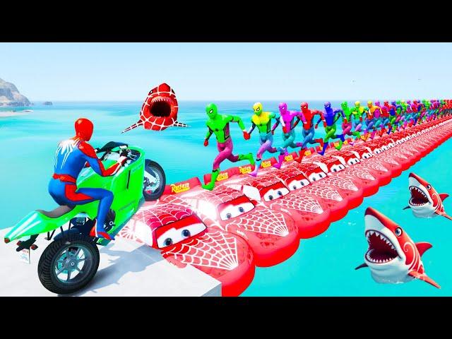 GTA 5 Crazy Ragdolls | Spiderman by Quad Bike On Rainbow Spiders Bridge (Spider Shark Jumps)