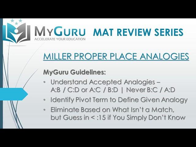 MyGuru Tutoring - Miller Analogies Test (MAT) Place Analogy Process