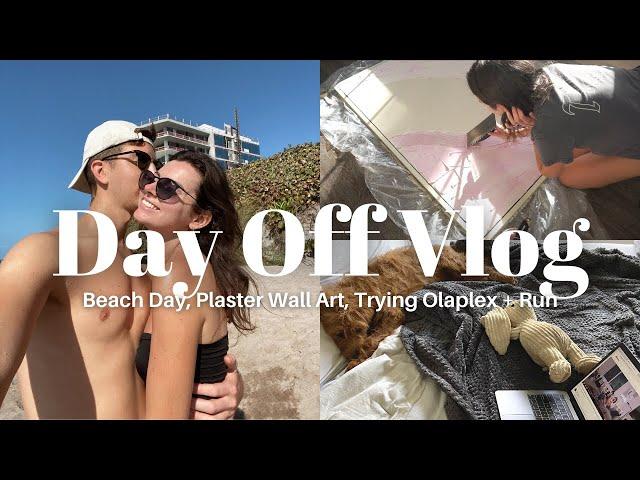 DAY OFF WORK VLOG | Beach Day, DIY Plaster Wall Art, Trying Olaplex Bonding Oil + Run