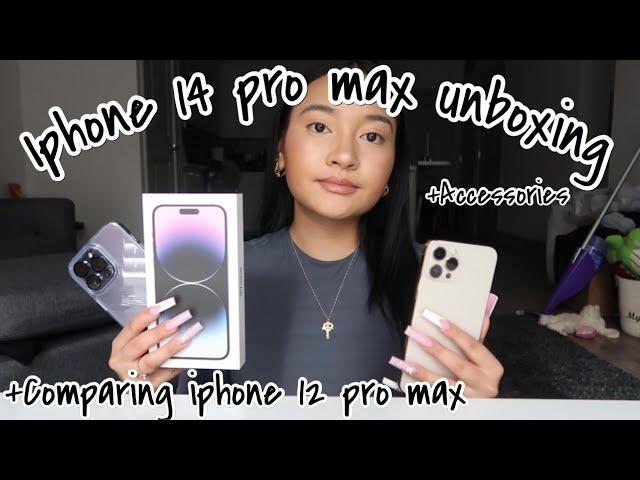 Iphone 14 Pro Max UNBOXING!! (Deep purple 256 gb) + Accessories+ Review