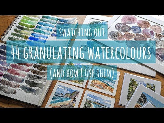 Swatching 44 Granulating Watercolours: Schmincke Super Granulating, Daniel Smith Primatek and more