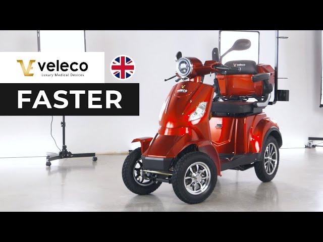 Veleco FASTER – 4-wheeled mobility scooter with roomy luggage compartment. Better, stronger, FASTER.