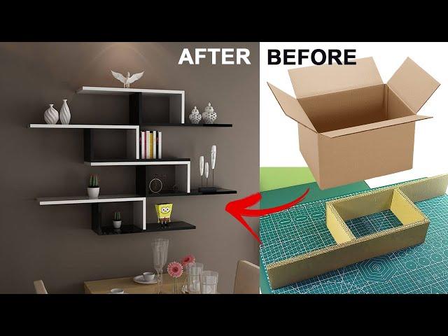 DIY wall shelf decor | Cardboard wall shelf decorating ideas