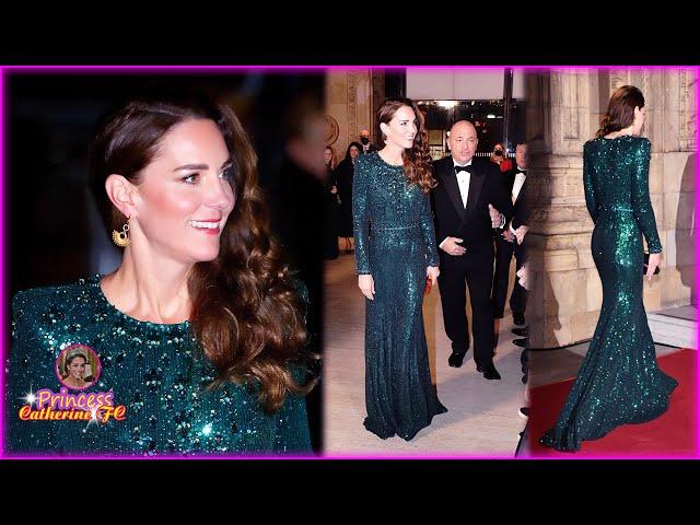 Catherine Stole The Spotlight With New Wavy Hair & Green Sequin Gown For Royal Engagement In London