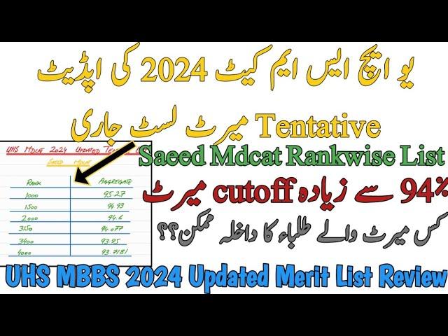 BREAKING | UHS MBBS BDS 2024 UPDATED MERIT LIST ISSUED | CUTOFF ABOVE 94 | SAEED MDCAT LIST REVIEW