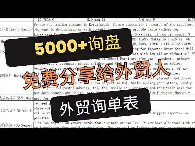 5000条外贸询盘整理 分享给外贸业务员 外贸创业的外贸SOHO 以及没有外贸资源的外贸新人外贸小白们做外贸客户开发使用