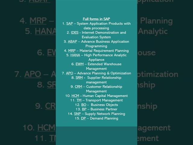 sap full forms | sap abbreviation | sap ewm implementation training | sap pp implementation training