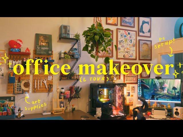 my home office makeover  ᯓ art supplies, pc setup, desk organization, & cozy aesthetics