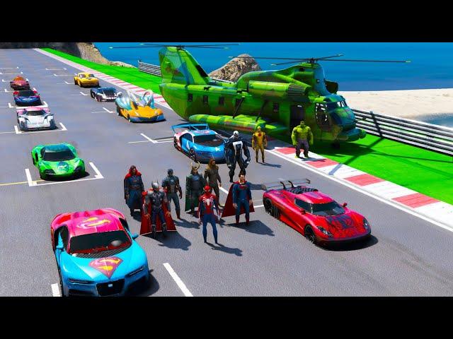 Forest Race Superheroes challenge Superhero cars racing GTA V mods SpiderMan Thor Loki Hulk Venom