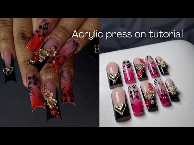 PRESS ON NAIL ART TUTORIAL ️ Acrylic press on’s , airbrush nail art tutorial,