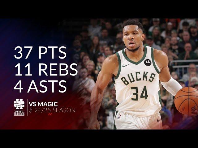 Giannis Antetokounmpo 37 pts 11 rebs 4 asts vs Magic 24/25 season