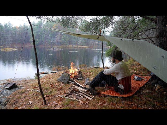 Solo Camping in the Rain - Campfire Bibimbap Mukbang