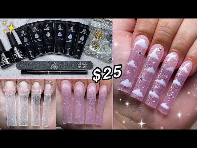 TRYING A $25 POLYGEL KIT FROM AMAZON! POLYGEL OMBRE & CLOUD NAIL ART DESIGN | Nail Tutorial