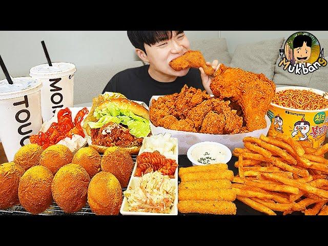 ASMR MUKBANG | Crispy Fried Chicken, Cheese burger, cheese stick recipe ! eating