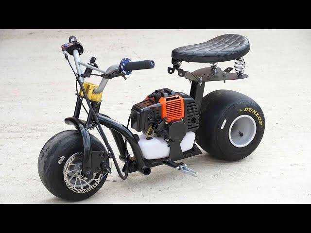 Homemade TRIMMER 50cc Mini MOTORCYCLE of GOKART TIRES !?