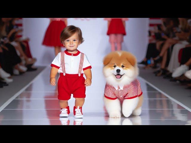 Smiling Baby and Puppy on the Fashion Runway | Baby Dog | Baby Fashion Show | Baby | Puppy